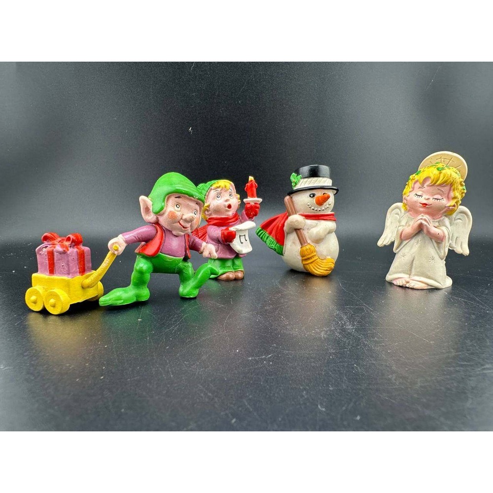 Vintage 1980 W Berrie Christmas Rubber Figures Elf Snowman Angel 4pc - 051/1(58)